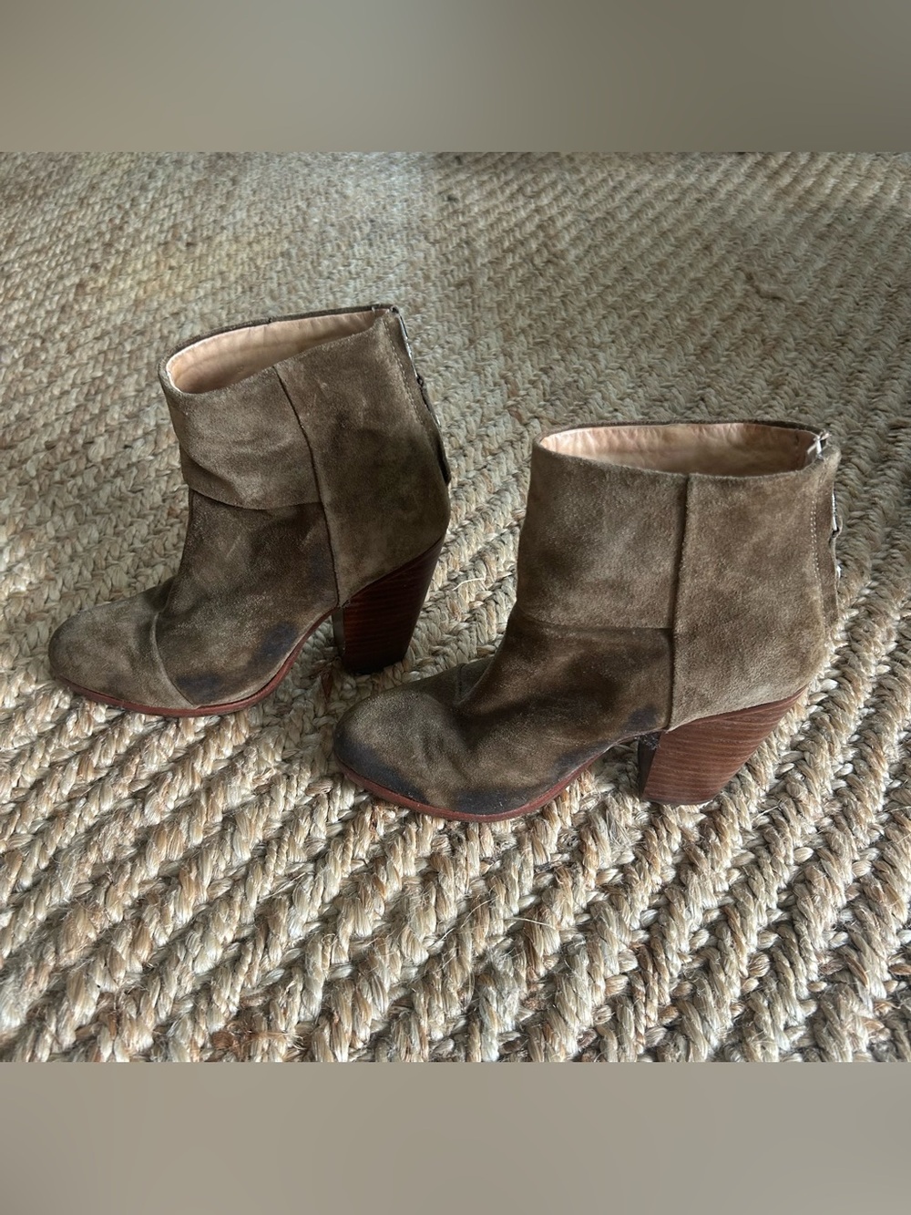 Rag & Bone Classic Newbury Suede Booties EU 37 Olive Brown Block Heel